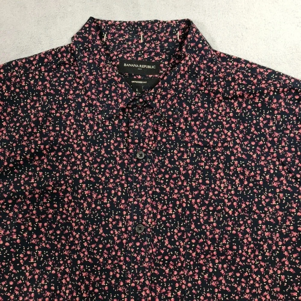 Banana Republic Shirt Men's Large Floral Untucked Fit Button Down Blue Pink